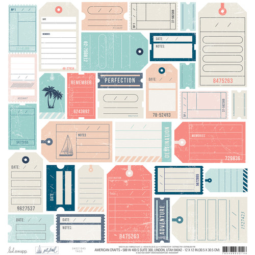 25 Pack - Heidi Swapp Set Sail Double-Sided Cardstock 12"X12"-Tags - HSSET12-21045 - 765468032146