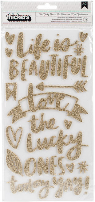 3 Pack - Amy Tan Hustle & Heart Thickers Stickers 72/Pkg-Phrase, Gold Glitter & White - 341887 - 718813418874