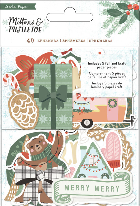 3 Pack - Mittens & Mistletoe Ephemera Die-Cuts 40/Pkg-Icons W/Gold Foil Accents - CPMM3740 - 718813116190