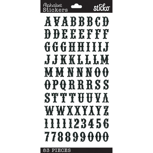 12 Pack - Sticko Alphabet Stickers-Black Glitter Carnival - E5238371 - 015586904369