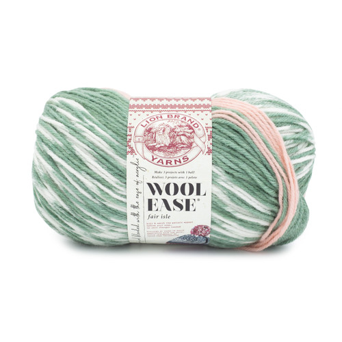 Lion Brand Wool-Ease Fair Isle Yarn-Sage/Pink Salt - 629-211AW - 023032120836