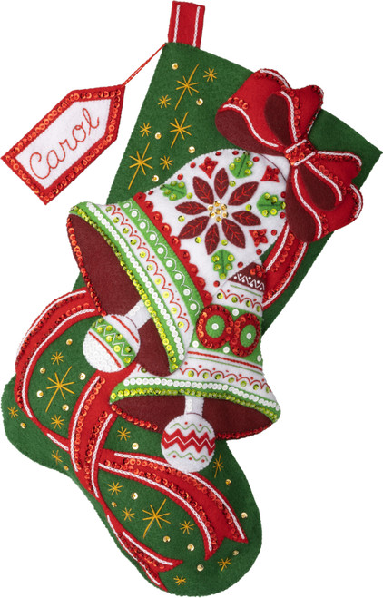 Bucilla Felt Stocking Applique Kit 18" Long-Poinsettia Bells - 89595E - 046109895956