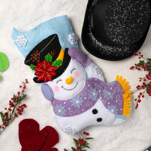 Bucilla Felt Stocking Applique Kit 18" Long-Jolly Top Hat Snowman - 89615E