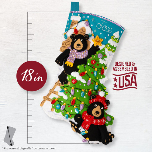 Bucilla Felt Stocking Applique Kit 18" Long-Holiday Black Bears - 89622E