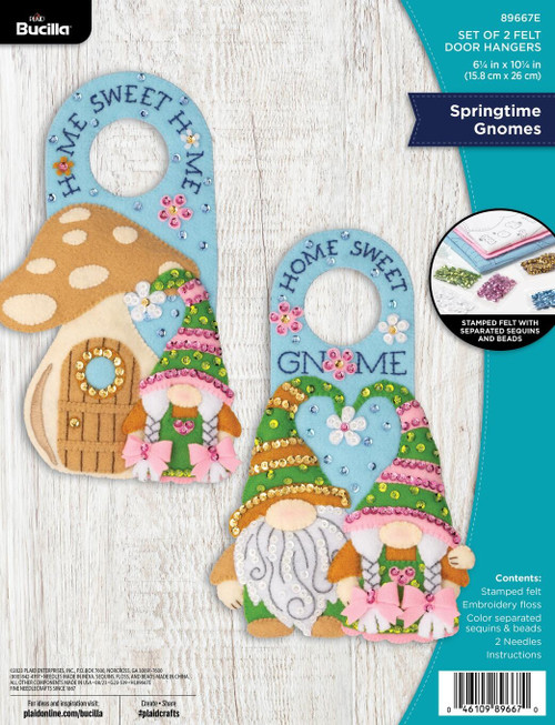 Bucilla Felt Door Hanger Applique Kit Set Of 2-Springtime Gnomes - 89667E - 046109896670