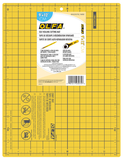 OLFA Double-Sided Self-Healing Cutting Mat 9"X12"-Yellow - 1160262 - 091511230758