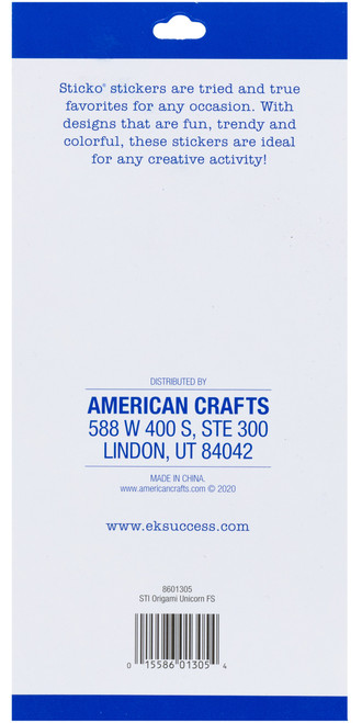 12 Pack - Sticko Themed Stickers-Origami Unicorn - E8601305 12 Pack - Sticko Themed Stickers-Origami Unicorn - E8601305