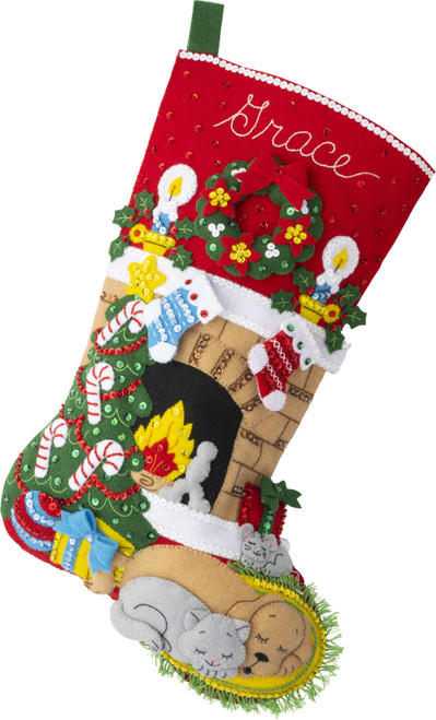 Bucilla Felt Stocking Applique Kit 18" Long-Holiday Hearth - 89486E - 046109894867