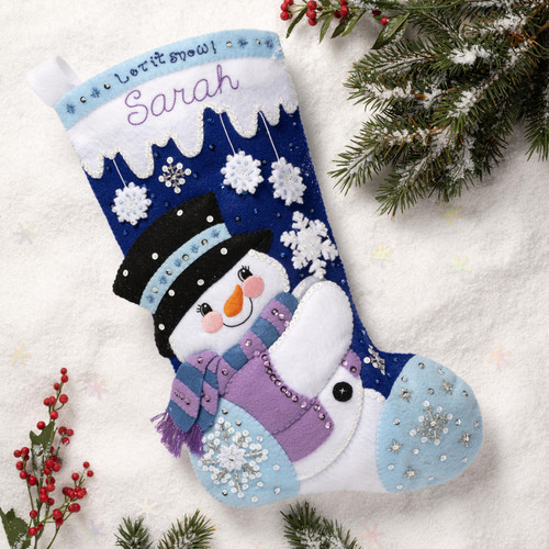 Bucilla Felt Stocking Applique Kit 18" Long-Let It Snow - 89584E - 046109895840