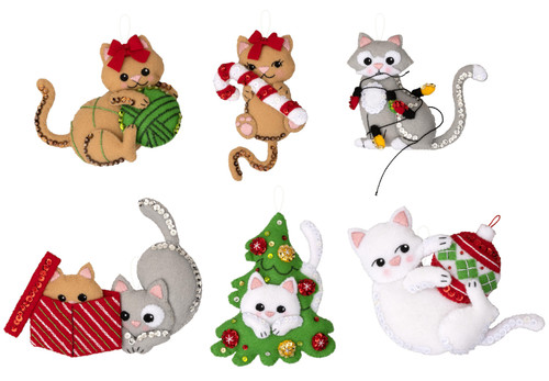 Bucilla Felt Ornaments Applique Kit Set Of 6-Frisky Kitties - 89643E - 046109896434