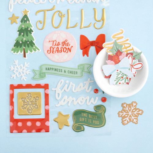 Mittens & Mistletoe Thickers Stickers 99/Pkg-All Is Bright Phrase W/Gold Foil - CPMM3738