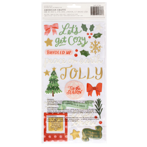 Mittens & Mistletoe Thickers Stickers 99/Pkg-All Is Bright Phrase W/Gold Foil - CPMM3738