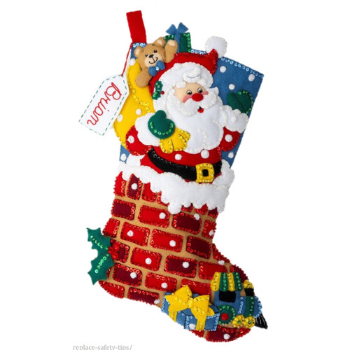 Bucilla Felt Stocking Applique Kit 18" Long-Jolly Chimney Santa - 89543E - 046109895437