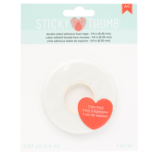 3 Pack - Sticky Thumb Double-Sided Foam Tape 3.94 Yards-White, 0.25"X1mm - 60000306 - 633356618942