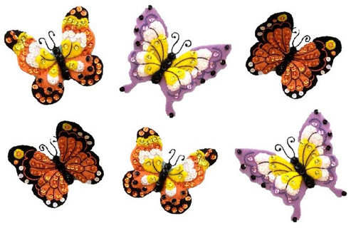 Bucilla Felt Ornaments Applique Kit Set Of 6-Butterfly Garden - 89488E - 046109894881