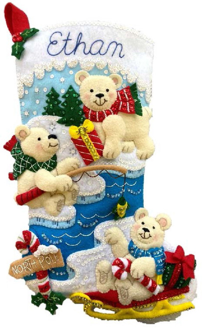 Bucilla Felt Stocking Applique Kit 18" Long-Polar Bear Buddies - 89465E - 046109894652