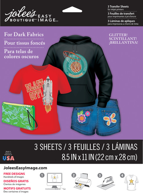 Jolee's Easy Image Transfer Sheets 8.5"X11" 3/Pkg-Glitter For Dark Fabrics - 56-47017 - 015586959888