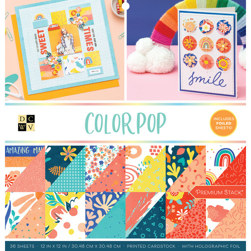 DCWV Double-Sided Cardstock Stack 12"X12" 36/Pkg-Color Pop, W/Holographic Foil - PS011952