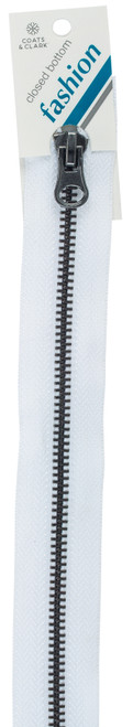 Coats Gunmetal Closed End Zipper 9"-White - F68 9-0100 - 073650016189