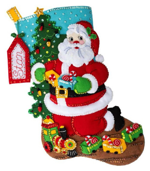 Bucilla Felt Stocking Applique Kit 18" Long-Toy Train Santa - 89485E - 046109894850 Bucilla Felt Stocking Applique Kit 18" Long-Toy Train Santa - 89485E - 046109894850