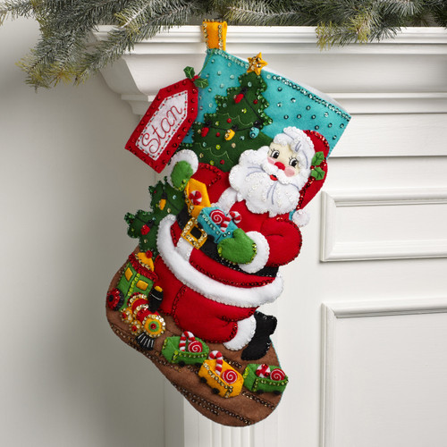 Bucilla Felt Stocking Applique Kit 18" Long-Toy Train Santa - 89485E Bucilla Felt Stocking Applique Kit 18" Long-Toy Train Santa - 89485E