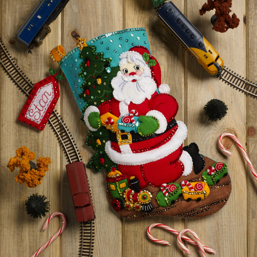 Bucilla Felt Stocking Applique Kit 18" Long-Toy Train Santa - 89485E Bucilla Felt Stocking Applique Kit 18" Long-Toy Train Santa - 89485E