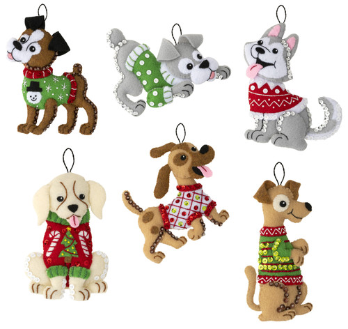 Bucilla Felt Ornaments Applique Kit Set Of 6-Dogs In Ugly Sweaters - 89295E Bucilla Felt Ornaments Applique Kit Set Of 6-Dogs In Ugly Sweaters - 89295E
