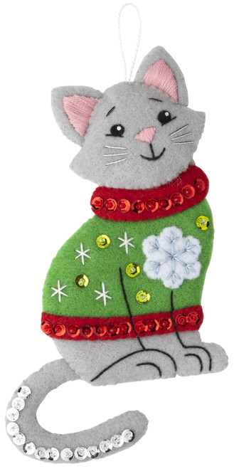 Bucilla Felt Ornaments Applique Kit Set Of 6-Cats In Ugly Sweaters - 89381E