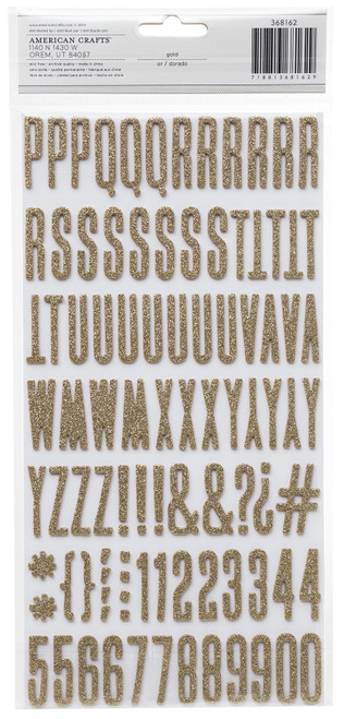 Shimelle Thickers Alpha Stickers 5.5"X11" 2/Sheets-Fitzgerald/Gold Glitter - 368162 Shimelle Thickers Alpha Stickers 5.5"X11" 2/Sheets-Fitzgerald/Gold Glitter - 368162