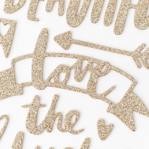 Amy Tan Hustle & Heart Thickers Stickers 72/Pkg-Phrase, Gold Glitter & White - 341887
