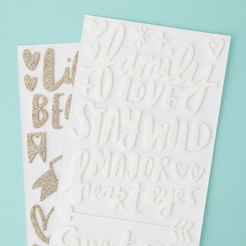 Amy Tan Hustle & Heart Thickers Stickers 72/Pkg-Phrase, Gold Glitter & White - 341887