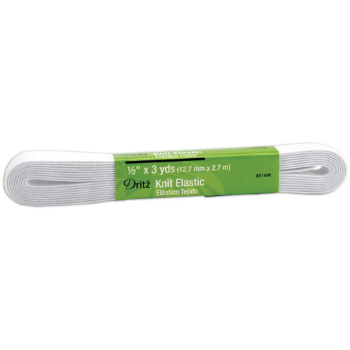 6 Pack - Dritz Knit Elastic 1/2"X3yd-White - 9516-W - 072879095166