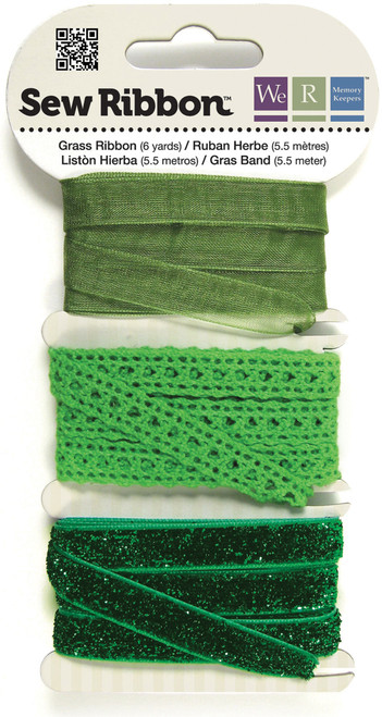 3 Pack - We R Memory Keepers Sew Ribbon .375"X6yds-Grass - SRR7-1225 - 633356712251