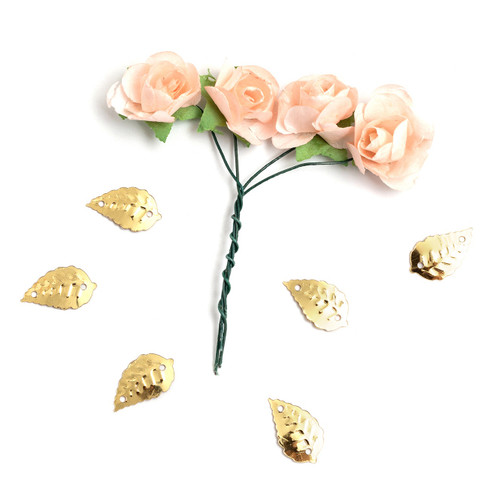 3 Pack - Maggie Holmes Heritage Embellishments-Paper Flowers & Gold Leaf Sequins - 350951