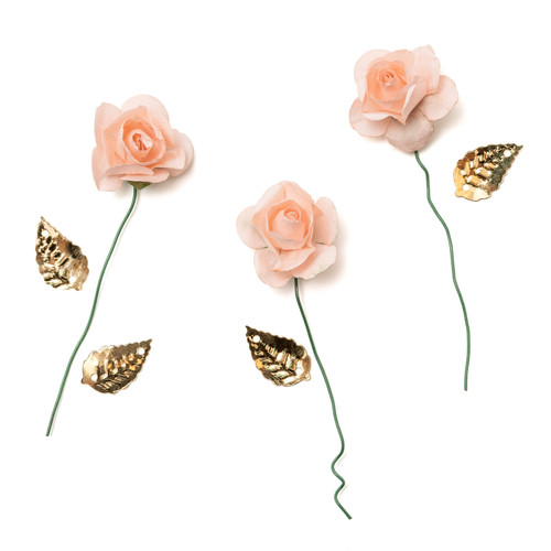 3 Pack - Maggie Holmes Heritage Embellishments-Paper Flowers & Gold Leaf Sequins - 350951