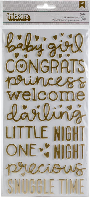 3 Pack - Night Night Baby Girl Thickers Stickers 5.5"X11" 151/Pkg-Words & Numbers/Gold Foiled Foam - 732680 - 646247326802