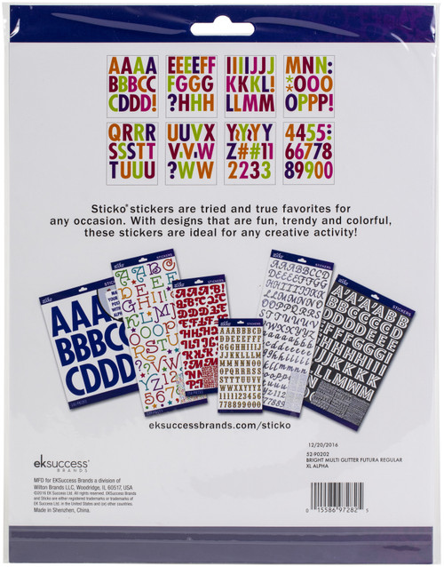 3 Pack - Sticko Alphabet Stickers 116/Pkg - Futura - Extra Large-Multi Glitter - 52-90202
