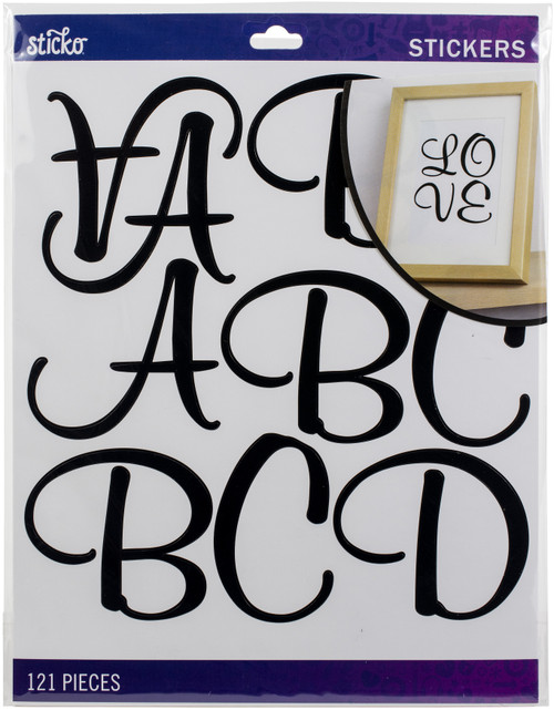 3 Pack - Sticko Alphabet Stickers 121/Pkg-Script - Extra Large - Black - 52-90206 - 015586972863