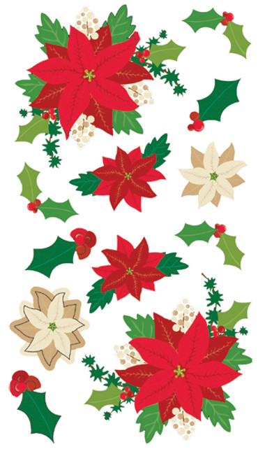 6 Pack - Sticko Christmas Stickers-Glitter Poinsettias - SPSG107 - 015586686838