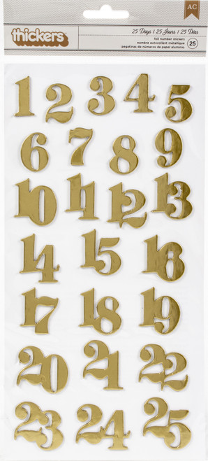 3 Pack - American Crafts Thickers Stickers-25 Days Gold Numbers 25/Pkg - AB-TS3-75145 - 718813751452