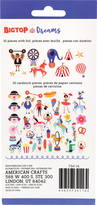 3 Pack - Pebbles Big Top Dreams Ephemera Cardstock Die-Cuts 40/Pkg-Icons W/Gold Foil Accents - 734116 3 Pack - Pebbles Big Top Dreams Ephemera Cardstock Die-Cuts 40/Pkg-Icons W/Gold Foil Accents - 734116