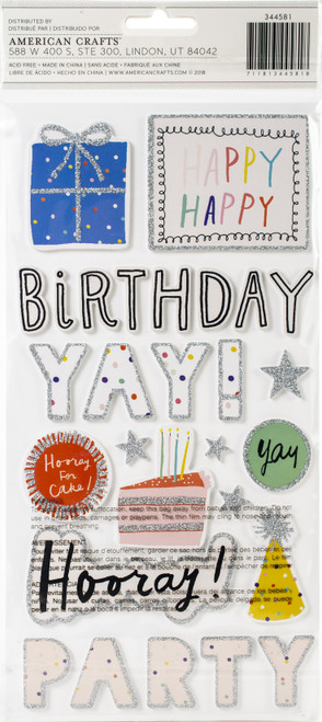 3 Pack - Hooray Thickers Stickers 57/Pkg-Words & Icons/Foam W/Glitter Accents - 344581 3 Pack - Hooray Thickers Stickers 57/Pkg-Words & Icons/Foam W/Glitter Accents - 344581