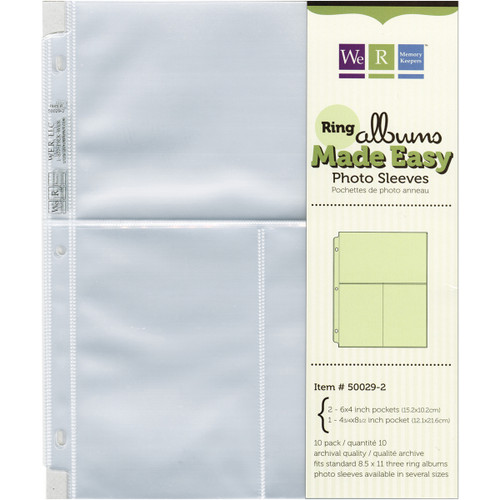 3 Pack - We R Ring Photo Sleeves 8.5"X11" 10/Pkg-(2) 6"X4" Pockets - WR660132