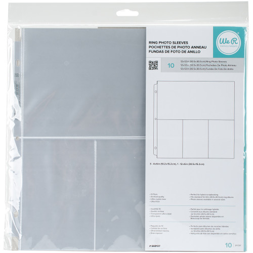 3 Pack - We R Ring Photo Sleeves 12"X12" 10/Pkg-(3) 6"X4" & (1) 6"X12" Pockets - WR660137 - 633356601371
