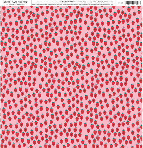 25 Pack - American Crafts Patterned Single-Sided Cardstock 12"X12"-Strawberry - ACPP-24423 - 633356244233