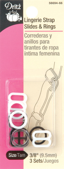 6 Pack - Dritz Lingerie Strap Slides & Rings 3/Sets-Clear Black & White - 56694-66 - 072879252187