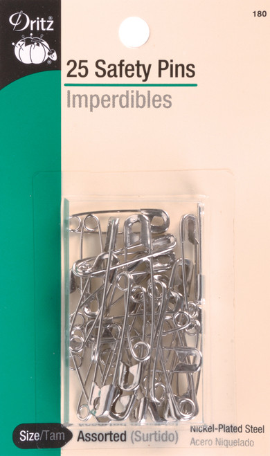 6 Pack - Dritz Safety Pins 25/Pkg-Sizes 1 & 2 - 180 - 072879101904