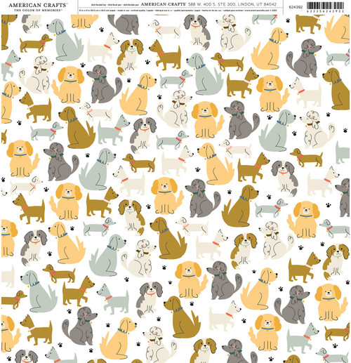 25 Pack - American Crafts Patterned Single-Sided Cardstock 12"X12"-Dog Park - ACPP-24392 - 633356243922
