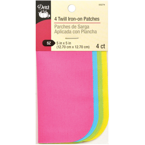 6 Pack - Dritz Iron-On Twill Patches 5"X5" 4/Pkg-Bright Assortment - 55274 - 072879280302