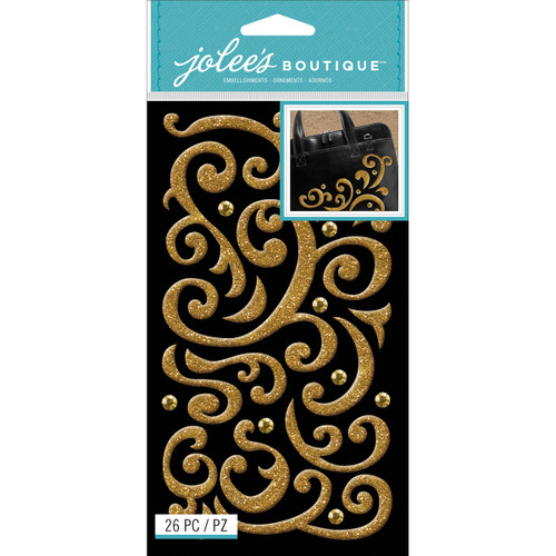 6 Pack - Jolee's Boutique Stickers-Gold Puffy Flourish & Gems - E5030180 - 015586812268